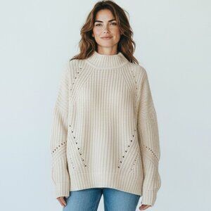 American Threads Beige Pointelle Knit Sweater – Size S/M
